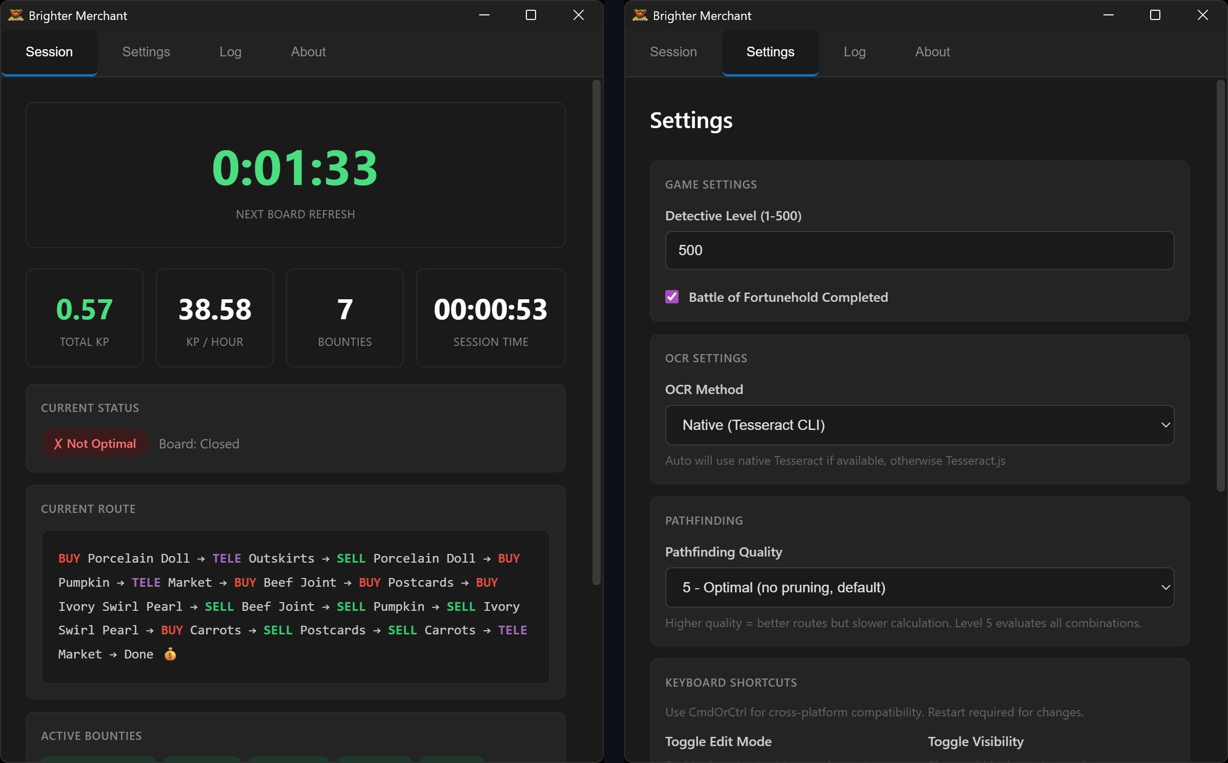 Brighter Merchant session tracking and settings